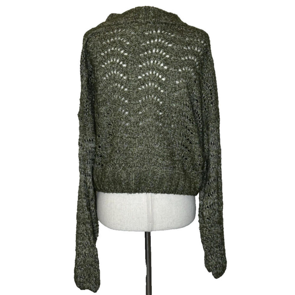 Urban Outfitters Cropped Sweater Womens L Pullover Open Knit Mock Neck Green - Picture 3 of 6